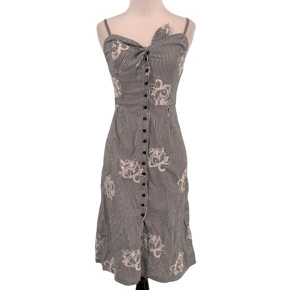 Ali & Jay Women's Striped Button Button Front Bow Tie Aline Dress Size Small - Picture 2 of 10